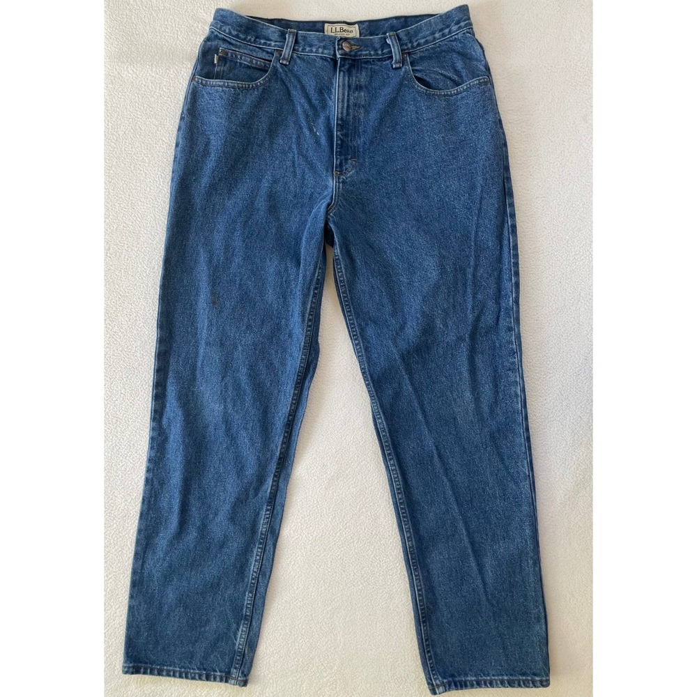 LL Bean Mens 35x32 Relaxed Fit Jeans Blue Medium Wash Denim Cotton Straight Leg